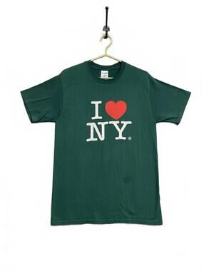 Vintage Y2K I Love NY Graphic T-Shirt Green On Jerzees Tag Size M